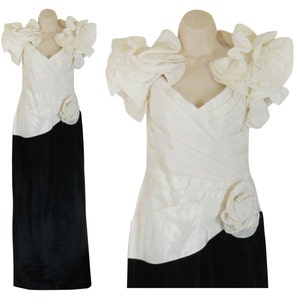 Dramatic Vintage 80s Long Avant Garde Cocktail Dress - Black and White (Women&#39;s Size 4)