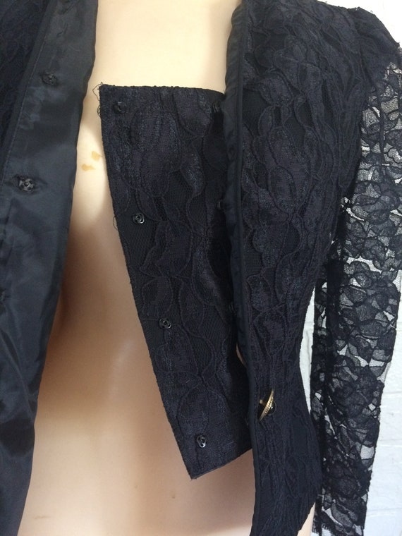 Vintage 80s Romantic Black Lace Cropped Blazer Wi… - image 2