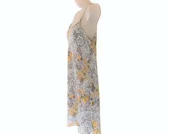 Vintage 90s Yellow Floral Paisley Slip Dress (Women's Size 7)