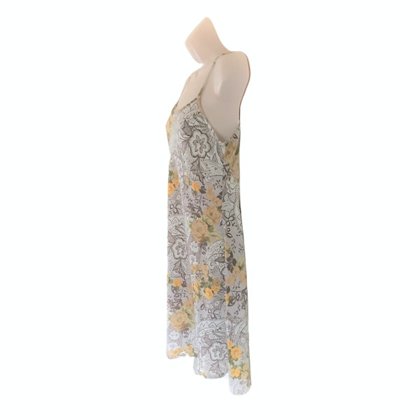 Vintage 90s Yellow Floral Paisley Slip Dress