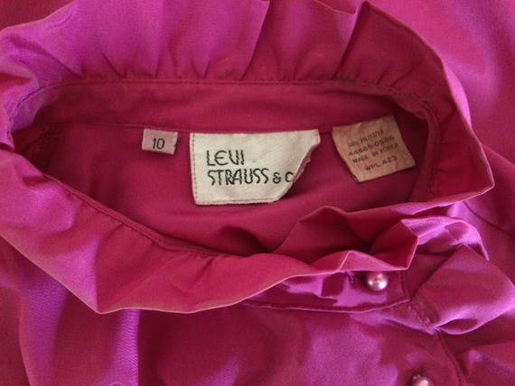 Vintage Hot Pink High Neck Ruffle Blouse by Levi … - image 4