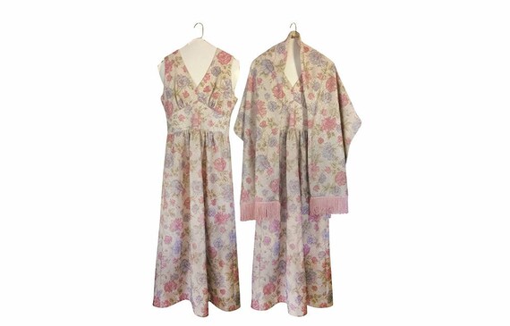 Vintage 60s Semi Formal Sparkly Floral Maxi Dress… - image 2