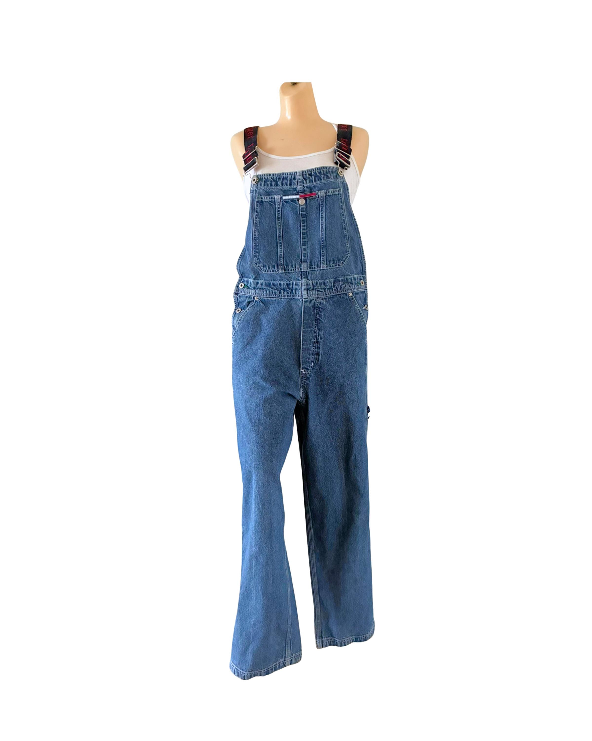 THE Iconic 90s Tommy Hilfiger Overalls With Spellout Straps - Medium Wash (Women's Size Small)