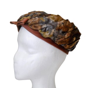 Intriguing Vintage 1960s Turban Hat With Gold Stitching