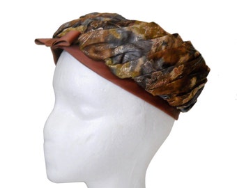 Intriguing Vintage 1960s Turban Hat With Gold Stitching