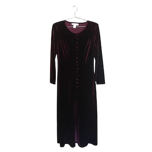 Vintage 90er Jahre Langes Velour Maxi Kleid - Locker sitzend (Damengröße 8)