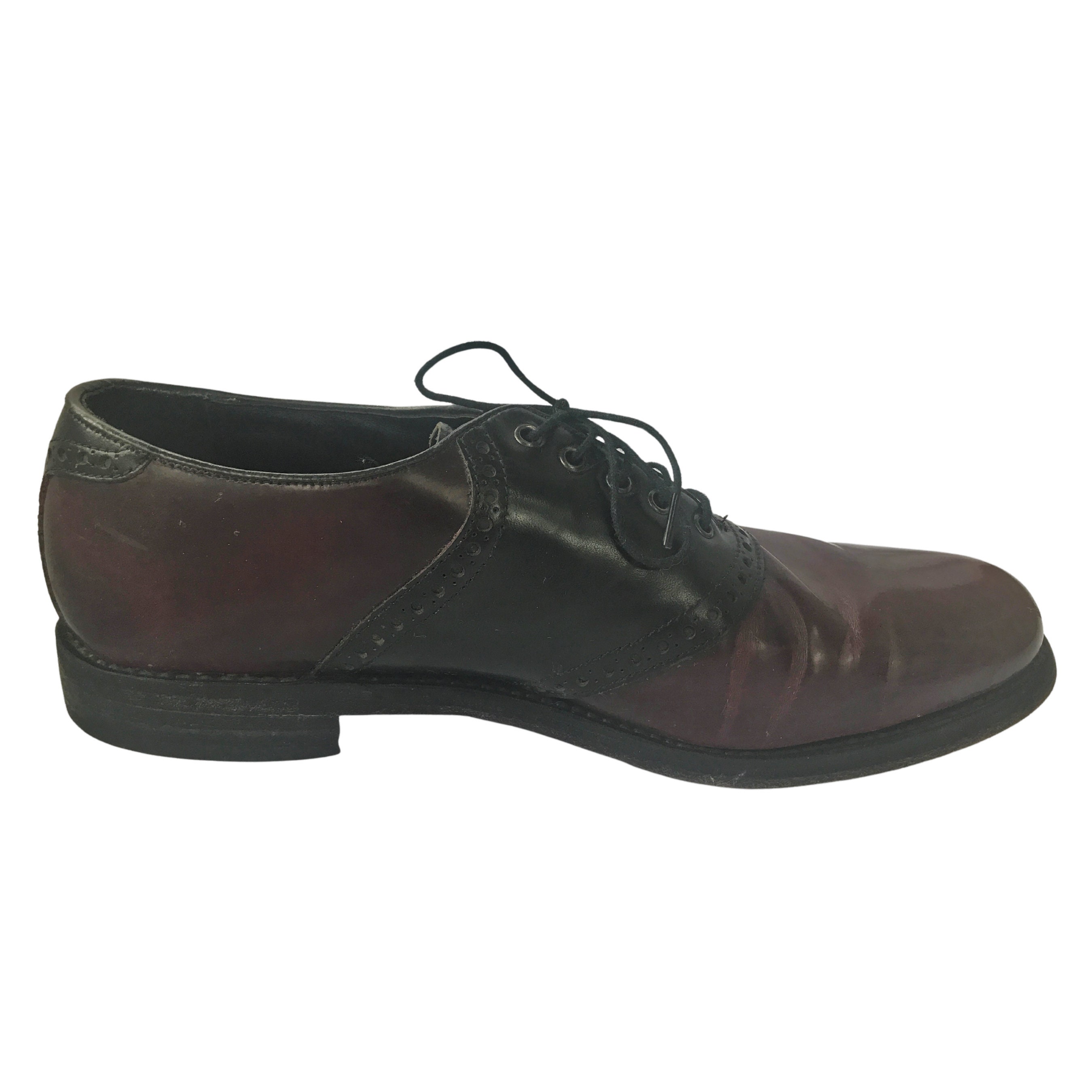 vintage men\'s size 9 Florsheim Two Toned Black Burgundy Oxford‎ Saddle Shoes Florsheim Burgundy/black Plain Toe Saddle Oxford Size: 9B - Etsy main image 4