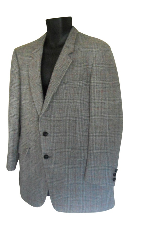 Handsome Vintage Gray and Red Plaid Wool Blazer (… - image 3