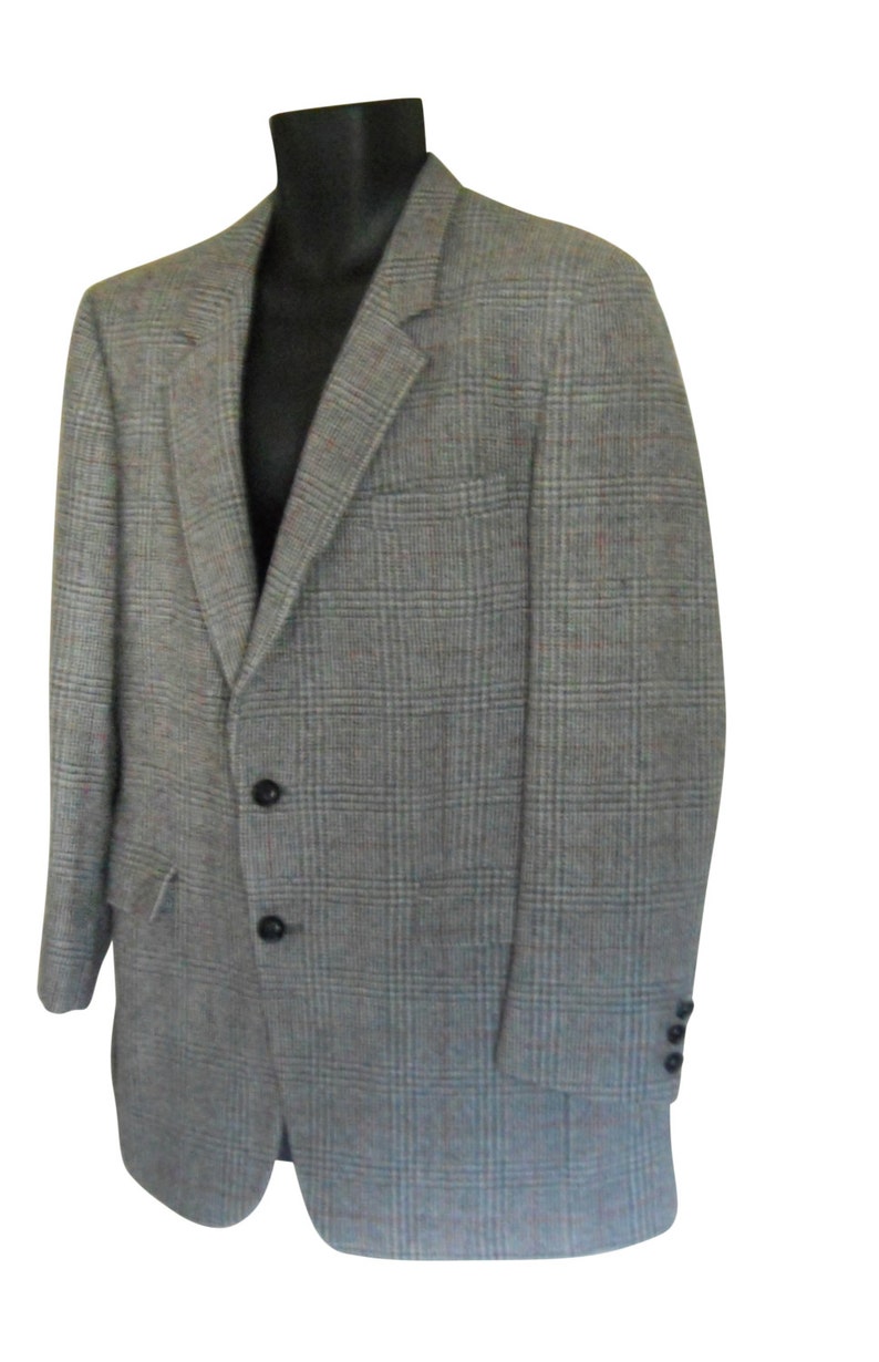 Handsome Vintage Gray and Red Plaid Wool Blazer Men's Size 46 image 3