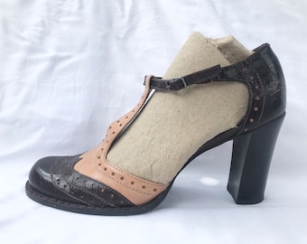 Vintage Brown and Tan Spectator Pumps by Nine West - Block Heels (Women's Size 8 M)
