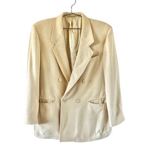 Blazer cruzado de seda vintage Arnold Palmer - Chaqueta color crema marfil - Ropa retro masculina de los años 80/90 (Talla 44S)