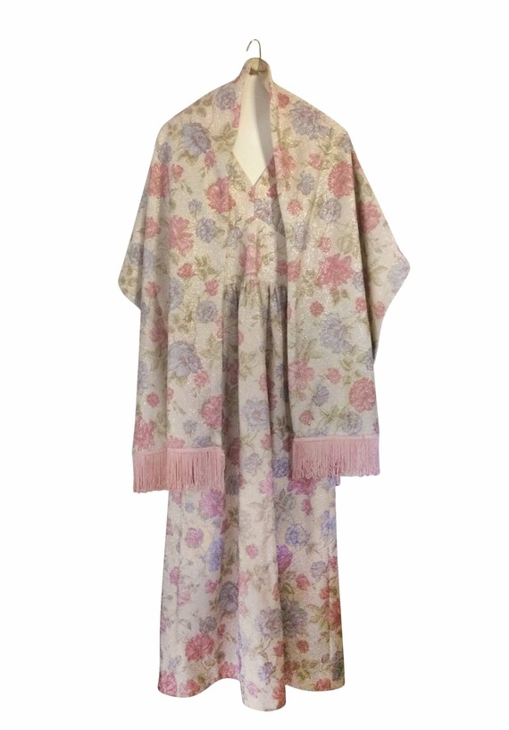 Vintage 60s Semi Formal Sparkly Floral Maxi Dress… - image 4