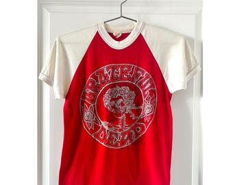 Vintage 1979 Grateful Dead Spartan Stadium Raglan Tee • Extremely Rare 70s Dead Shirt • Single Stitch • Red & White Baseball T-Shirt • Small