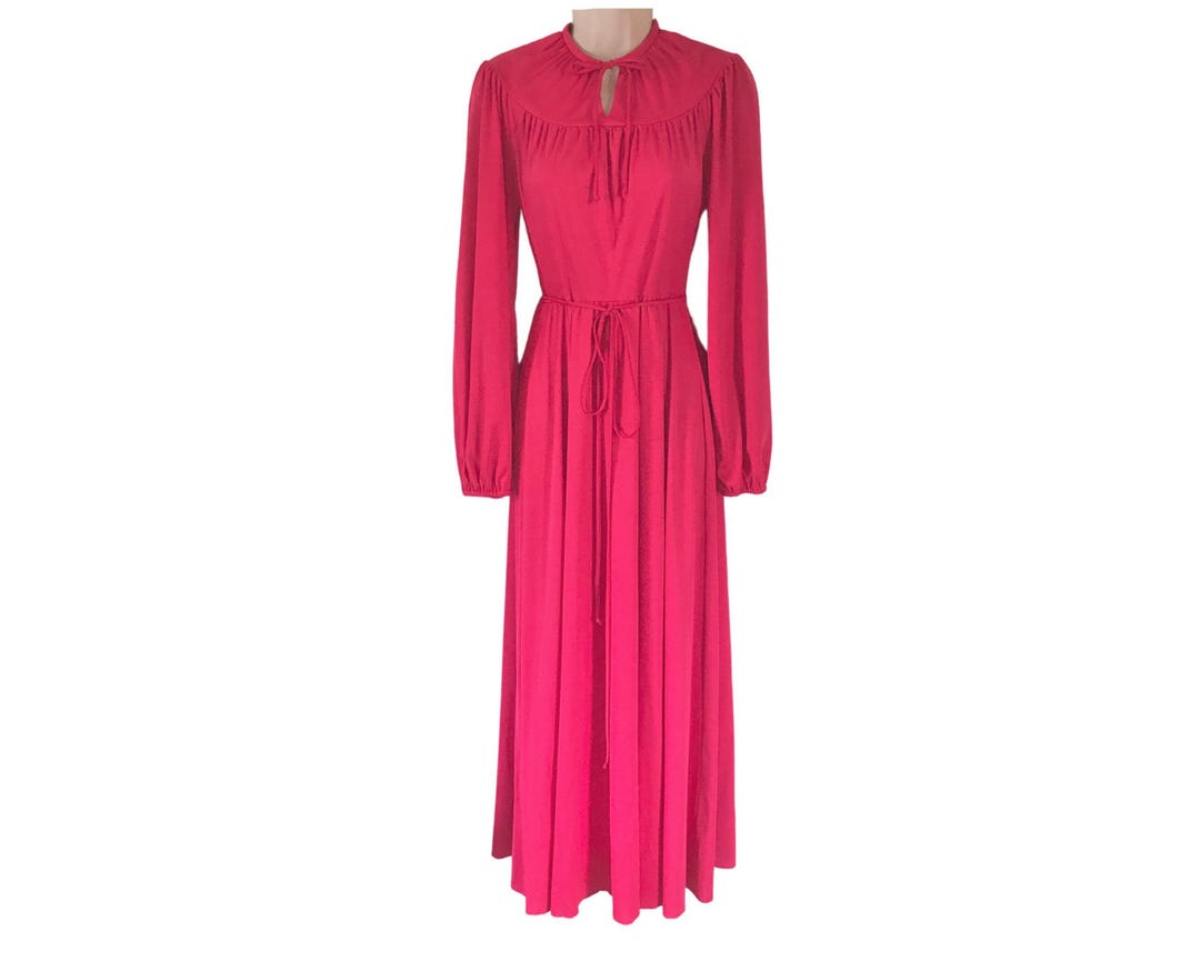 Vintage 1970s Keyhole Maxi Dress Hot Pink With Long Sleeves (women's — free download