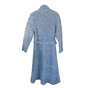 Suéter cárdigan largo maxi azul vintage • Saxton Hall • Punto extragrande • Talla mediana para mujer