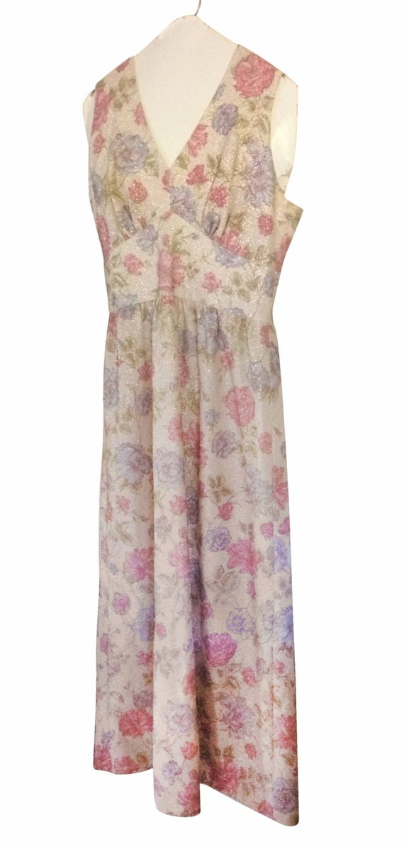 Vintage 60s Semi Formal Sparkly Floral Maxi Dress… - image 5