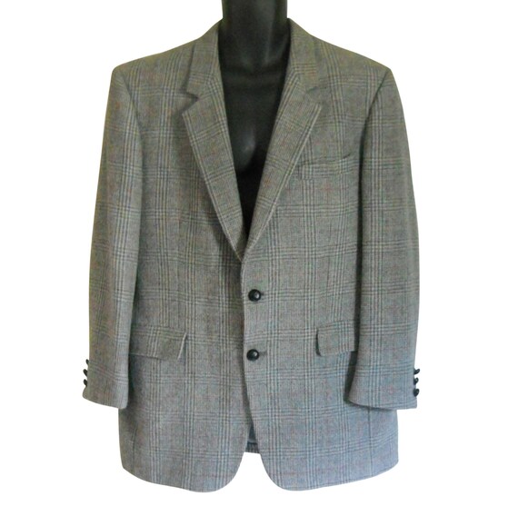 Handsome Vintage Gray and Red Plaid Wool Blazer (… - image 2