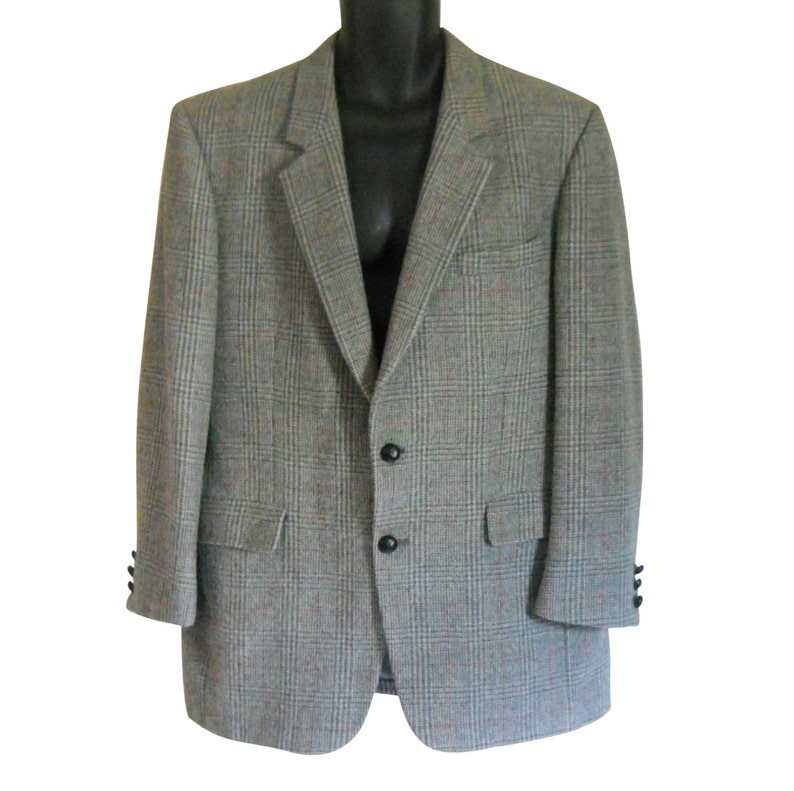 Handsome Vintage Gray and Red Plaid Wool Blazer Men's Size 46 image 2