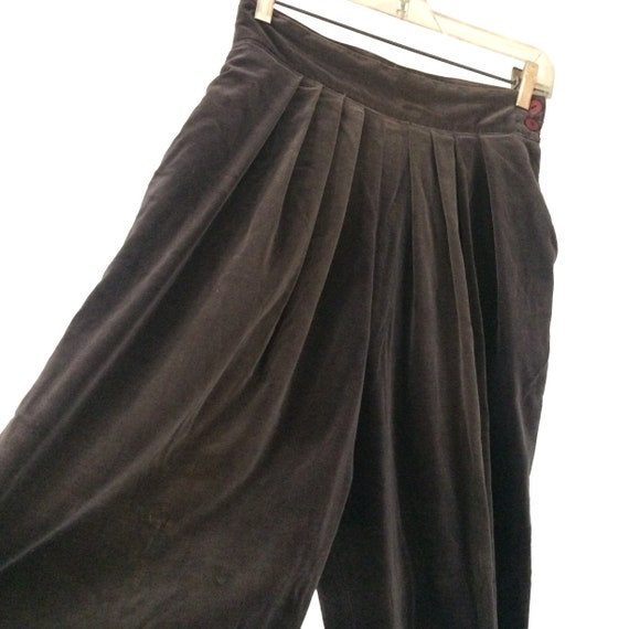 Vintage 80s Brown Velvet Pleated Pants Tapered Pan