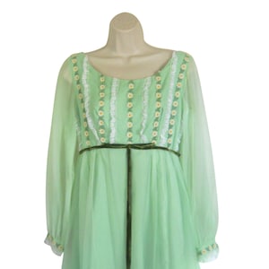 Vintage 1960s Light Green Daisy Dress  With Empire Waist - Flower Core (Size Women&#39;s Small)