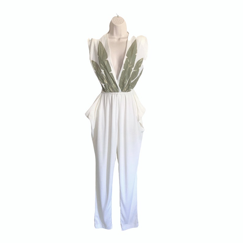 Vintage 80s Jumpsuit Disco Jumpsuit Gold Jumspuit Green Jumpsuit White Jumpsuit One Piece Jumpsuit Women Jumpsuit 80s Jumper Pants 1980s