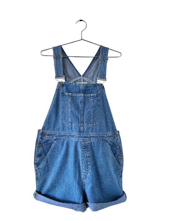 Vintage 90s Denim Shortalls Baggy Loose Fit Overalls Shorts Carpenter Bib Overalls Deep Pockets Androgynous Vintage Denim Multiple Sizes