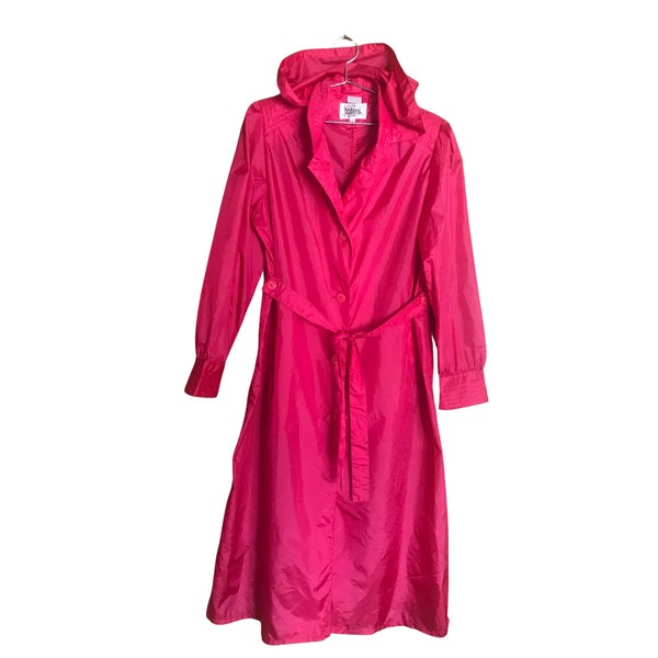 vintage Barbie Core Long Hot Pink Nylon Trench Coat [Avec capuche!] (Taille femme 12/Large)