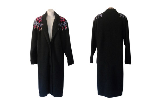 Long Black Cardigan Sweater 80s Coat Long Sweater