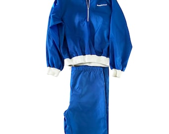 Vintage 70s Nylon Tracksuit Set Retro Tech Wind Suit, Blue Jogging Suit, Rare Silicon Valley Sportswear (Size L)