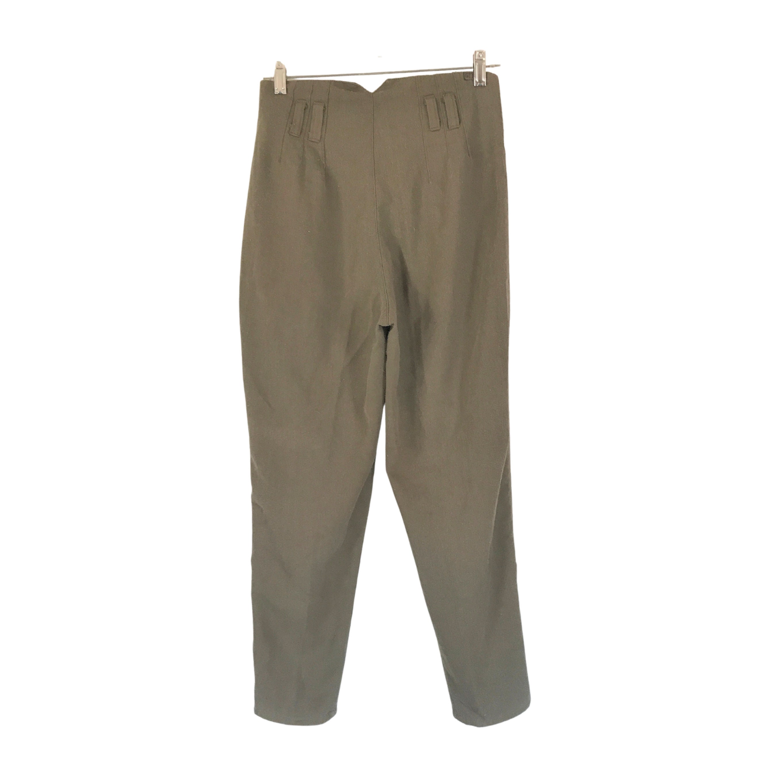 Green Taper Pleated Trouser With Buttom On Hemline