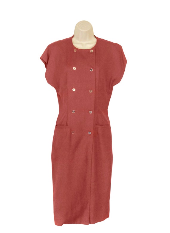 Vintage Coral Linen Dress With Pockets (Women's S… - image 2