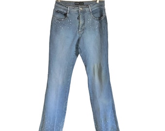 Vintage 2000s Frayed, Studded Boot Cut Jeans - Light Wash (Women's Size 9)