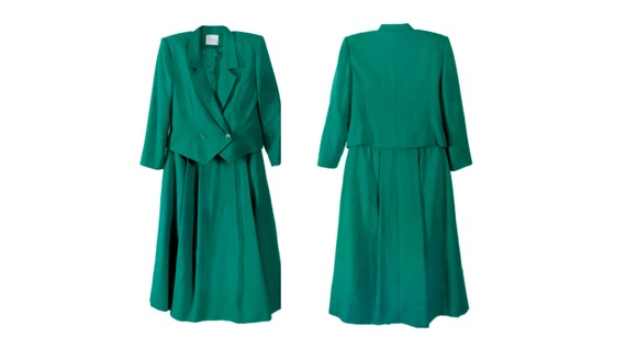 Gorgeous Vintage Two Piece Green Wool Skirt Suit (women's Size 14
