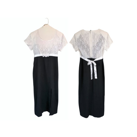 Vintage Black and White Dress Empire Waist Dress … - image 1