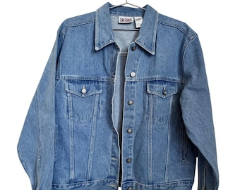 Vintage Denim Jacket Large Oversized 90s Medium Wash 100% Cotton Jean Jacket