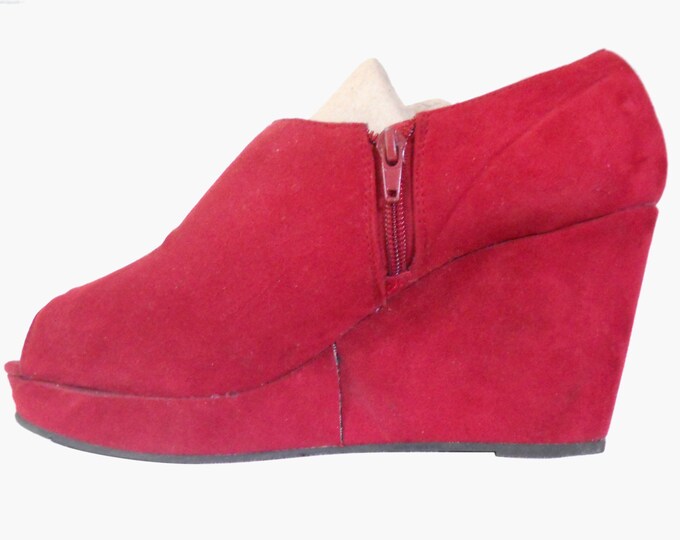 Red Wedge Shoe Platform Wedge Shoe Red Platform Heels 90s Etsy