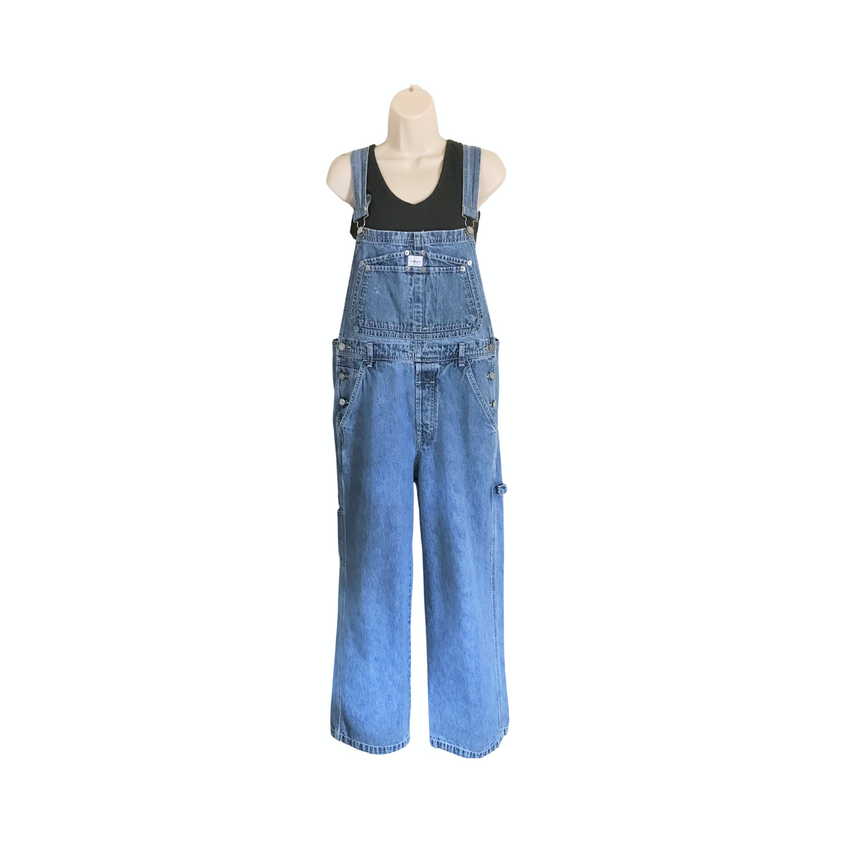 BaoDan Women's Baggy Oversized Retro Dungarees with Pockets Cotton Vintage Printed Denim Casual Sleeveless Overall Long Jumpsuit Playsuit Trousers Pants Plus Size Loose Wide Leg Buckle 