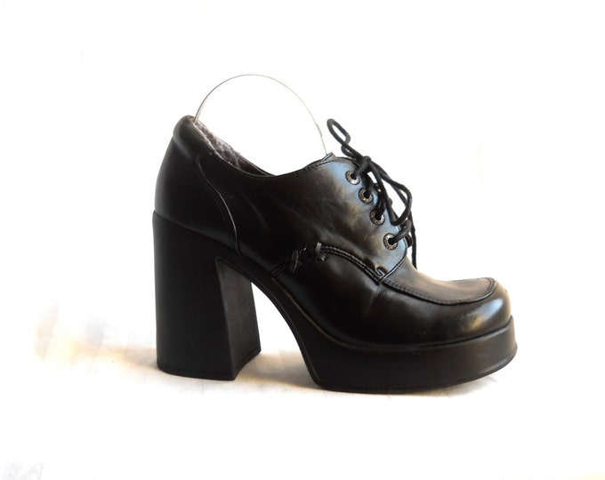 90s Platform Shoe Black Platform Heel Platform Oxford Shoe 90s Club Kid