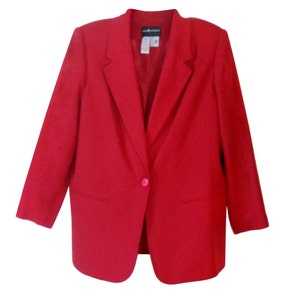 Blazer vintage en laine rouge par Sag Harbor - Coupe classique (Grande taille 20 W pour femmes)