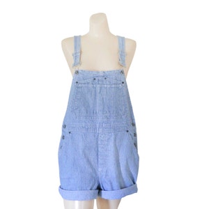 Vintage Blue and White Stripe Denim Overall Shorts - Cute, Comfy, and Timeless (Women&#39;s Size Large)
