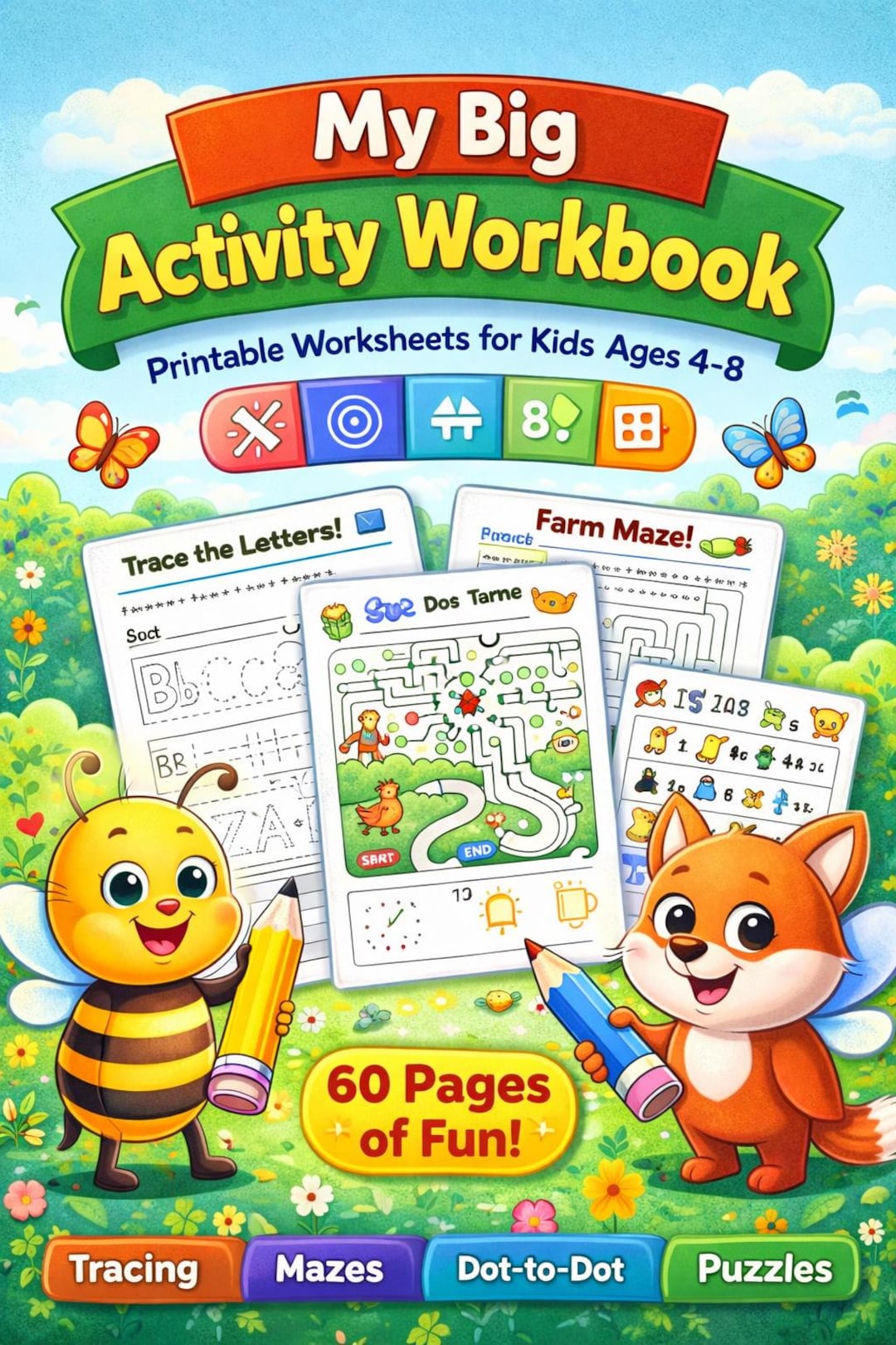 Ultimate Kids Activity Book | Printable Worksheets, Mazes, Tracing ...