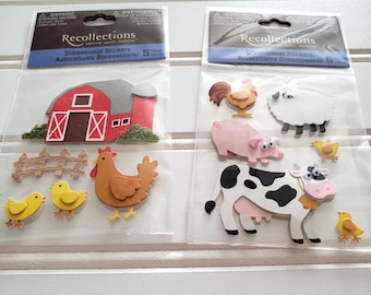Recollections Farm Dimensional Sticker Bundle Barn Cow Pig Sheep Chickens 2 Sealed Packs