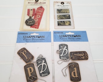 Vintage Dog Scrapbook Embellishment Lot Karen Foster Scrapperware Metal Tags Resin Signs Medal