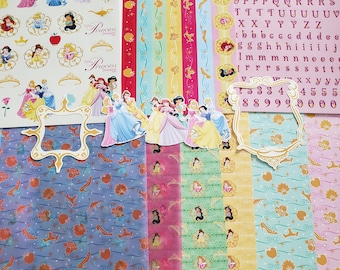Vintage Disney Princess Scrapbooking Kit – 12x12 Paper, Stickers, Die Cuts & Frames