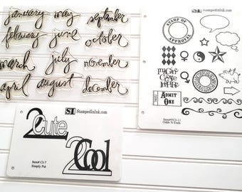 Stamped In Ink Clear Stamp Bundle Months Script Words Planner Scrapbook Card Making