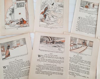Vintage Bible Pages Ephemera Lot Old Testament Samson David Jonah Illustrated Journal Paper