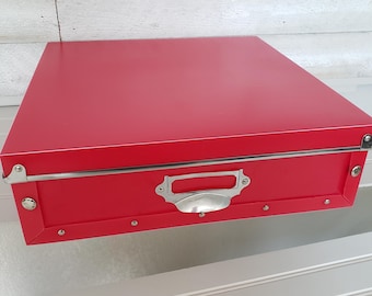 Karen Foster Collapsible 12x12 Scrapbook Paper Storage Box Red Metal Trim