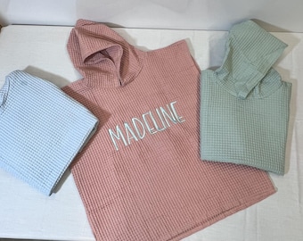 Personalized Kids Hooded Waffle Weave Swim Cover Up | Custom Embroidered Beach Poncho