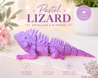 Lagarto articulado en tonos pastel – Juguete de escritorio flexible con forma de dragón impreso en 3D