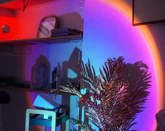 Lámpara de proyección con efecto de puesta de sol, brillo arcoíris, decoración de habitaciones, iluminación ambiental LED.